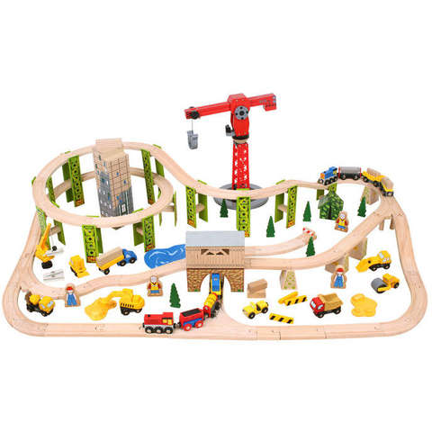 BIGJIGS Toys Circuit auto si feroviar - Santierul (116 piese)