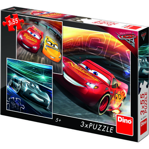 Dino Puzzle 3 in 1 - Cars 3: Cursa cea mare (3 x 55 piese)