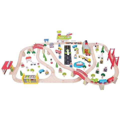 BIGJIGS Toys Circuit auto si  feroviar  (125 piese)