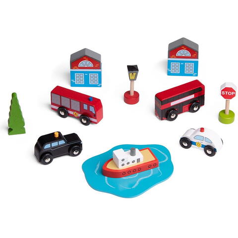 BIGJIGS Toys Set 5 vehicule din lemn