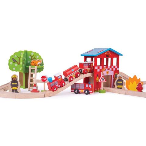 BIGJIGS Toys Set cu trenuletul pompierilor