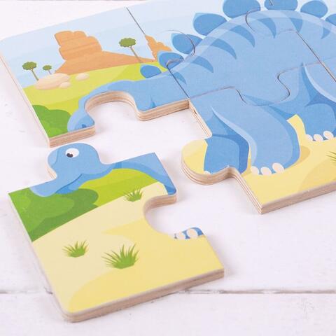 BIGJIGS Toys Set 3 puzzle din lemn - Dinozauri