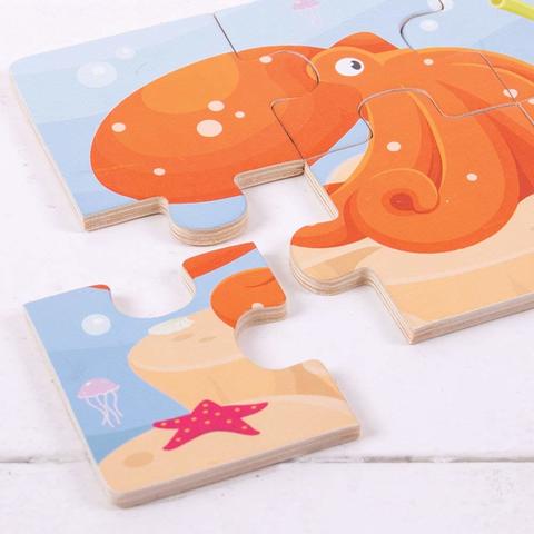 BIGJIGS Toys Set 3 puzzle din lemn - Lumea acvatica