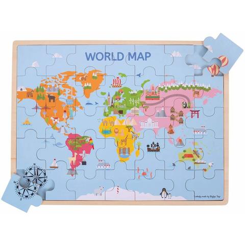 BIGJIGS Toys Puzzle din lemn - Harta lumii (35 piese)