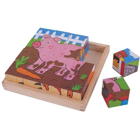 BIGJIGS Toys Puzzle cubic - Animalute de la ferma