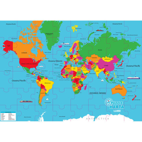 Dino Puzzle geografic - Harta Lumii (82 piese)