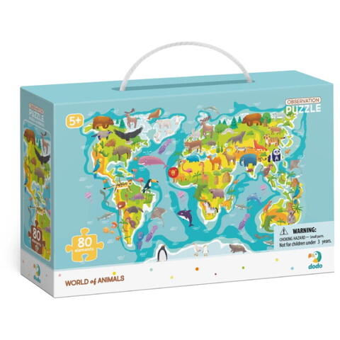 Dodo Puzzle - Harta animalelor lumii (80 piese)