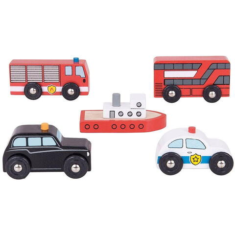 BIGJIGS Toys Set 5 vehicule din lemn - RESIGILAT