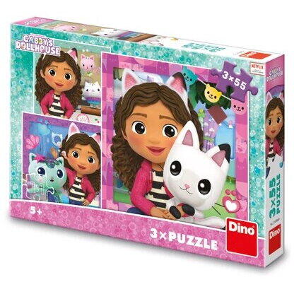 Dino Puzzle 3 in 1 - Gabby si prietenii ( 3 x 55 piese)