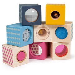 BIGJIGS Toys Set 8 cuburi senzoriale din lemn