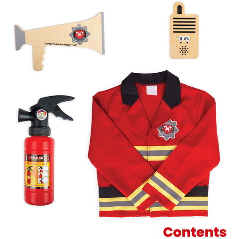 BIGJIGS Toys Set costum si accesorii pompier pentru copii