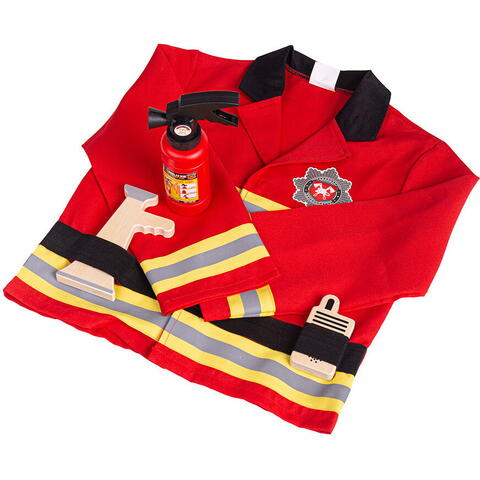 BIGJIGS Toys Set costum si accesorii pompier pentru copii