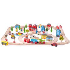 BIGJIGS Toys Circuit auto si feroviar (87 piese)